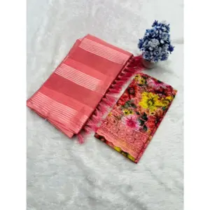 Women's Georgette Embroidered Saree With Unstitched Blouse 5.5Mtr (Red)