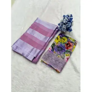 Women's Georgette Embroidered Saree With Unstitched Blouse 5.5Mtr (Purple)