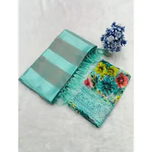 Women's Georgette Embroidered Saree With Unstitched Blouse 5.5Mtr (Skyblue)