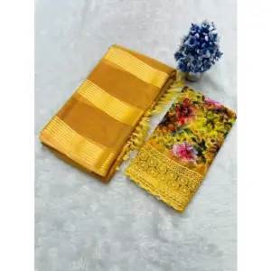 Women's Georgette Embroidered Saree With Unstitched Blouse 5.5Mtr (Yellow)