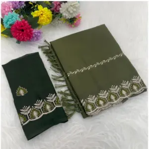 Women's Georgette Embroidered Saree With Unstitched Blouse 5.5Mtr (Mehendi)