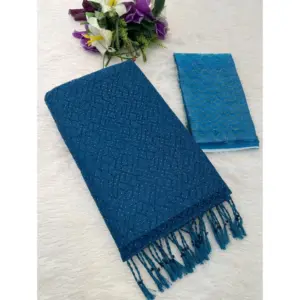 Women's Chiffon Zigzag lines Saree With Unstitched Blouse 5.5Mtr (Blue)