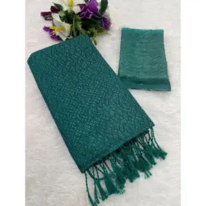 Women's Chiffon Zigzag lines Saree With Unstitched Blouse 5.5Mtr (Green)