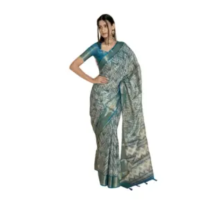 Women's Polyester Printed Saree With Unstitched Blouse 5.5 MtrĀ (Turquoise)