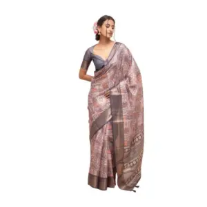 Women's Polyester Printed Saree With Unstitched Blouse 5.5 Mtr (Multicolor)