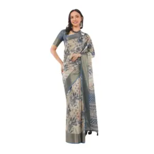 Women's Polyester Printed Saree With Unstitched Blouse 5.5 Mtr (Multicolor)