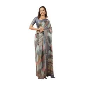 Women's Polyester Printed Saree With Unstitched Blouse 5.5 Mtr (Multicolor)