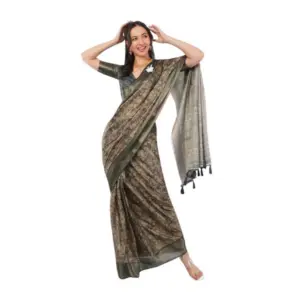 Women's Polyester Printed Ready To Wear Saree With Unstitched Blouse 5.5 Mtr (Grey)