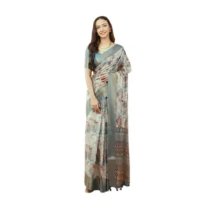 Women's Polyester Printed Saree With Unstitched Blouse 5.5 Mtr (Multicolor)