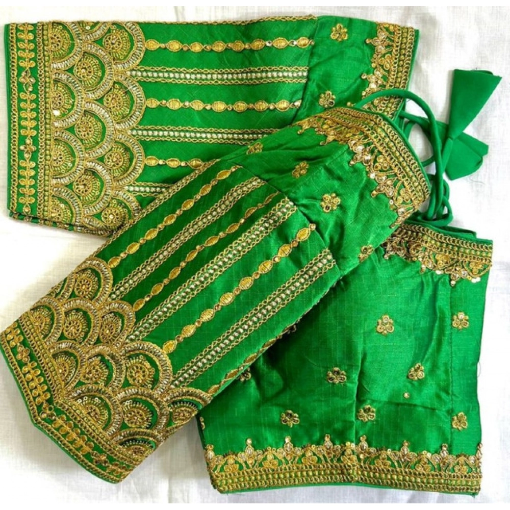 Women's Phantom Silk Embroidered Designer Neck Padded Blouse (Light Green 38 Ready (Alterable up to 42) - Image 2