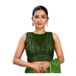 Women's Rayon Cotton Bandhani Printed Halter Neck Non Padded Blouse (Green 38 Ready (Alterable up to 42)
