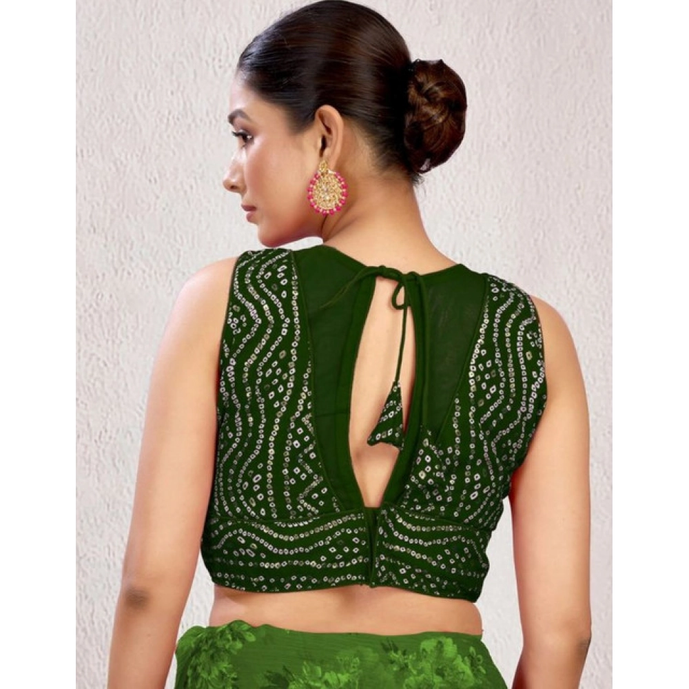 Women's Rayon Cotton Bandhani Printed Halter Neck Non Padded Blouse (Green 38 Ready (Alterable up to 42) - Image 2
