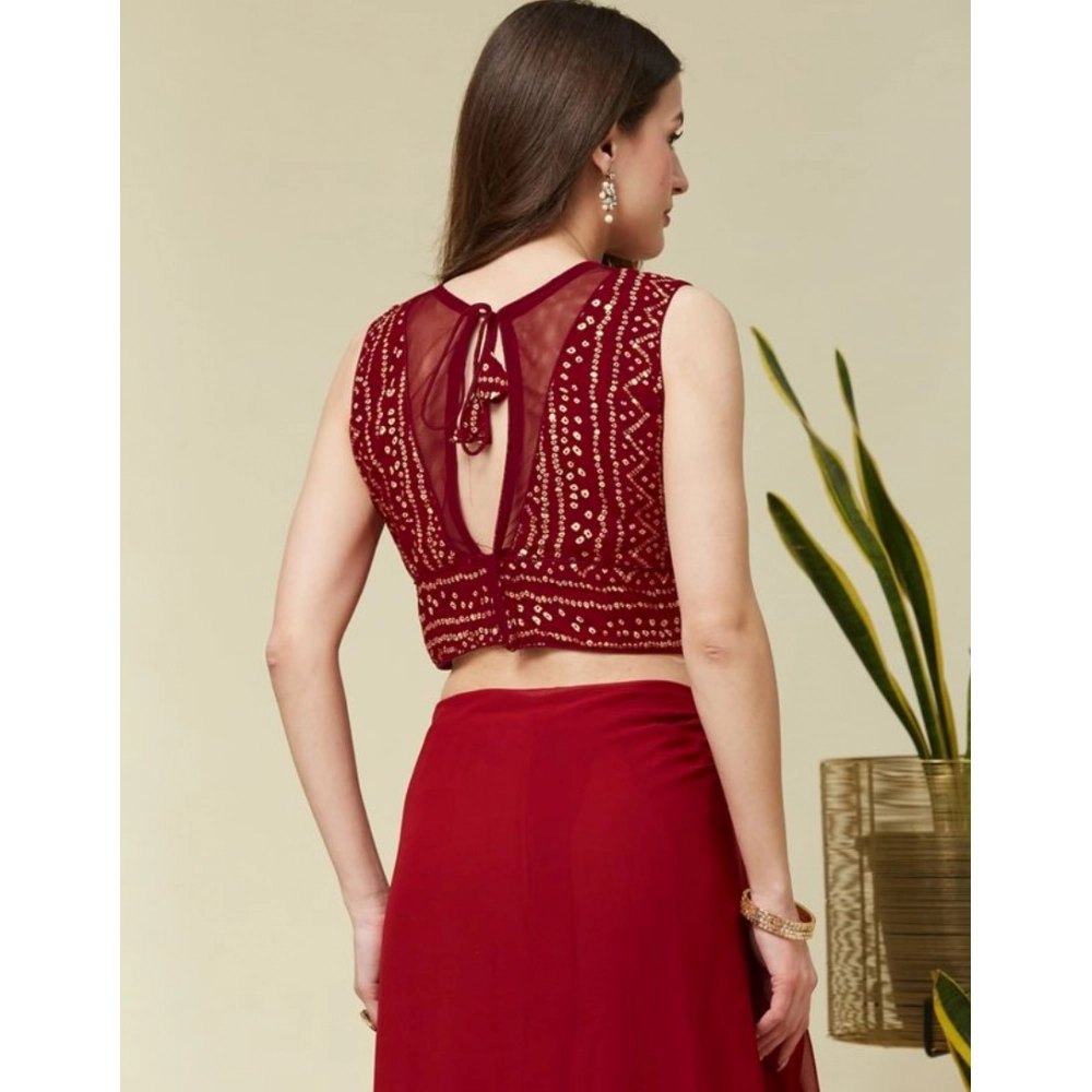 Women's Rayon Cotton Bandhani Printed Halter Neck Non Padded Blouse (Maroon 38 Ready (Alterable up to 42) - Image 2