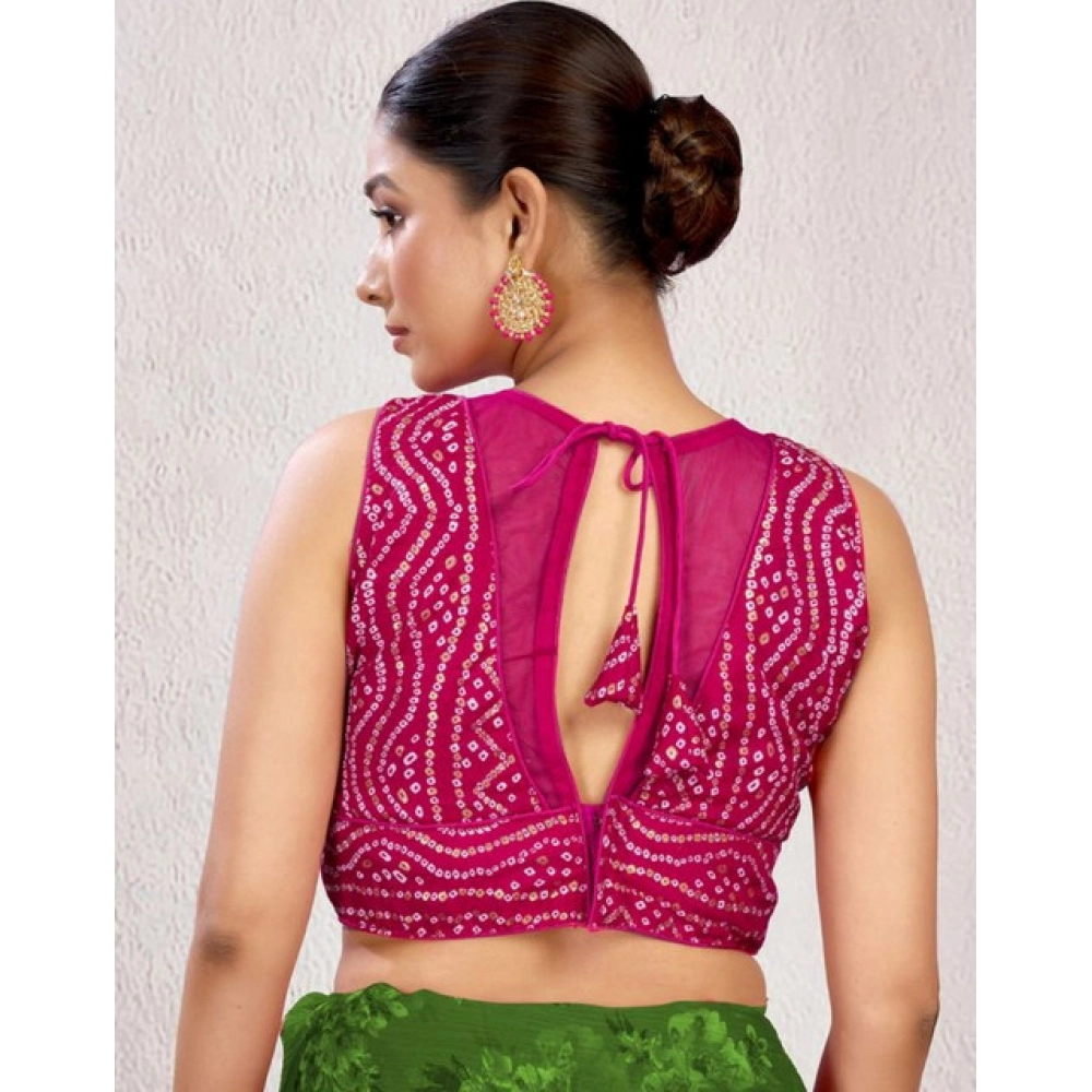 Women's Rayon Cotton Bandhani Printed Halter Neck Non Padded Blouse (Pink 38 Ready (Alterable up to 42) - Image 2