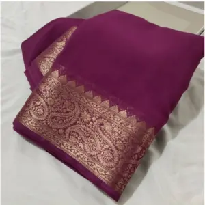 Women's Crepe Chit Pallu Solid Saree With Unstitched Blouse 5.5Mtr (light purple)