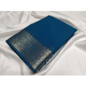 Women's Crepe Chit Pallu Solid Saree With Unstitched Blouse 5.5Mtr (Sea-Green)