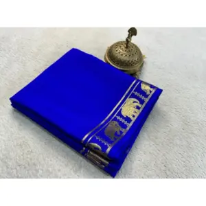 Women's Crepe Chit Pallu Solid Saree With Unstitched Blouse 5.5Mtr (Navy Blue)