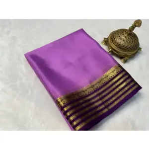 Women's Crepe Chit Pallu Solid Saree With Unstitched Blouse 5.5Mtr (Dark Purple)