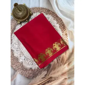 Women's Crepe Chit Pallu Solid Saree With Unstitched Blouse 5.5Mtr (Red)