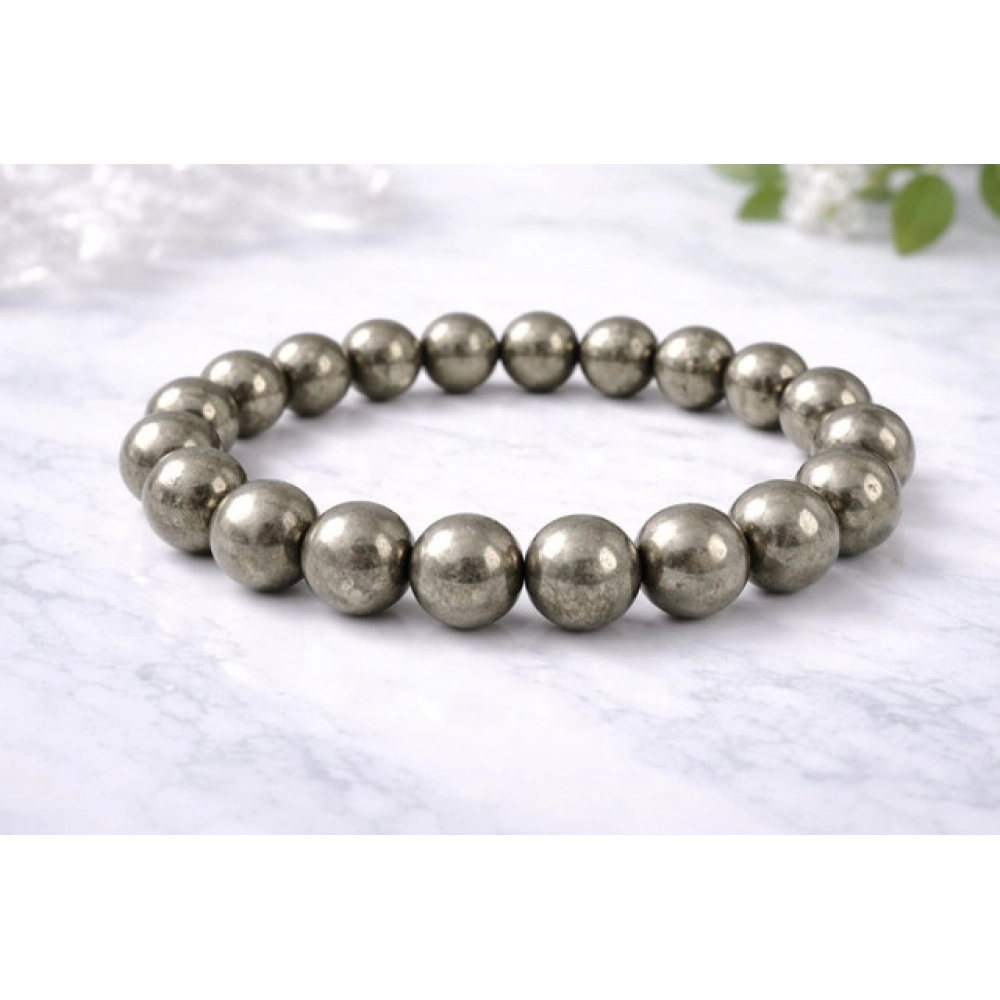Natural Crystal 8mm Pyrite Bracelet (Grey) - Image 2