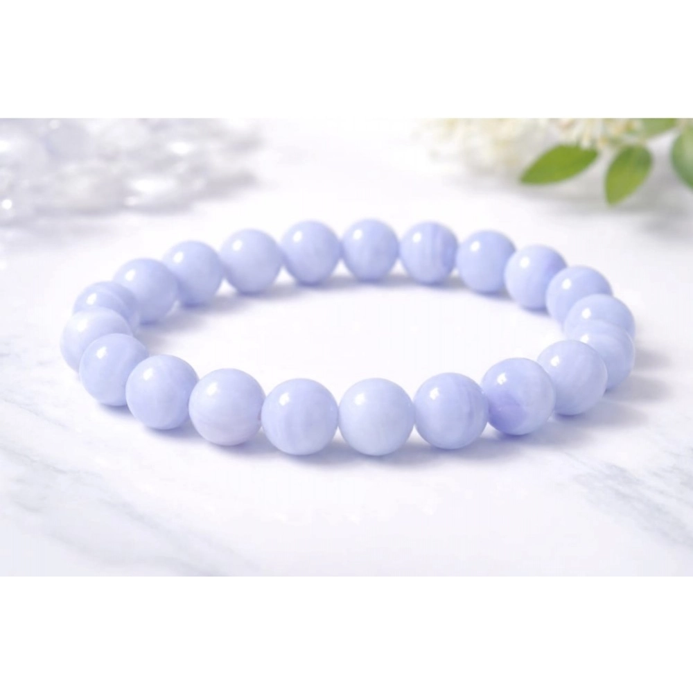Natural Crystal 8mm Bluelace Agate Bracelet (Light Blue) - Image 2