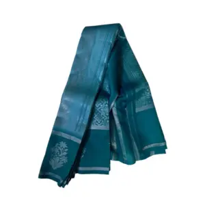 Women's Soft Silk Wooven Saree With Unstitched Blouse 5.5Mtr (Teal Blue)