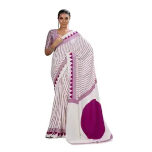Women's Satin Crepe Printed Saree With Unstitched Blouse 5.5Mtr (White)
