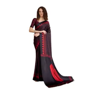 Women's Satin Crepe Printed Saree With Unstitched Blouse 5.5Mtr (Black)