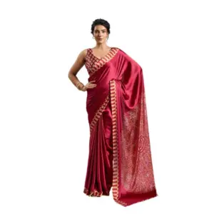 Women's Satin Crepe Printed Saree With Unstitched Blouse 5.5Mtr (Maroon)