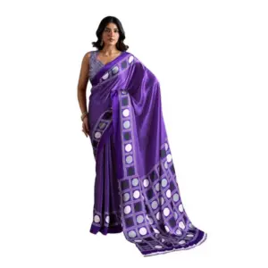 Women's Satin Crepe Printed Saree With Unstitched Blouse 5.5Mtr (Purple)