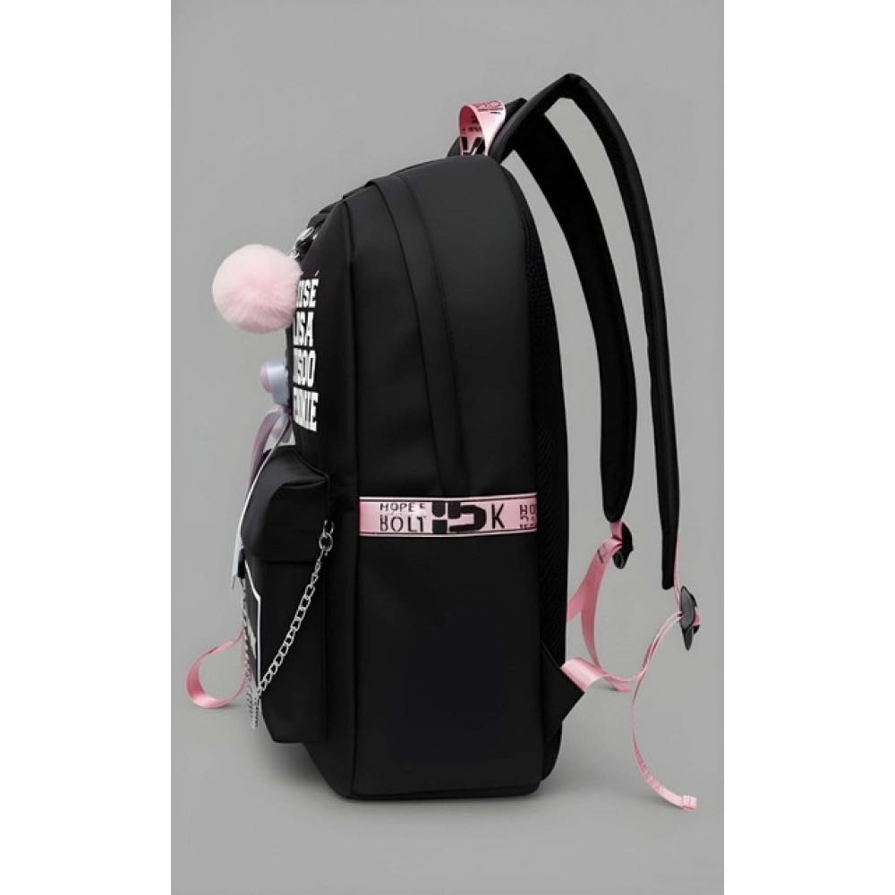 Unisex PU Leather Solid Medium Zipper Backpack (Black) - Image 4