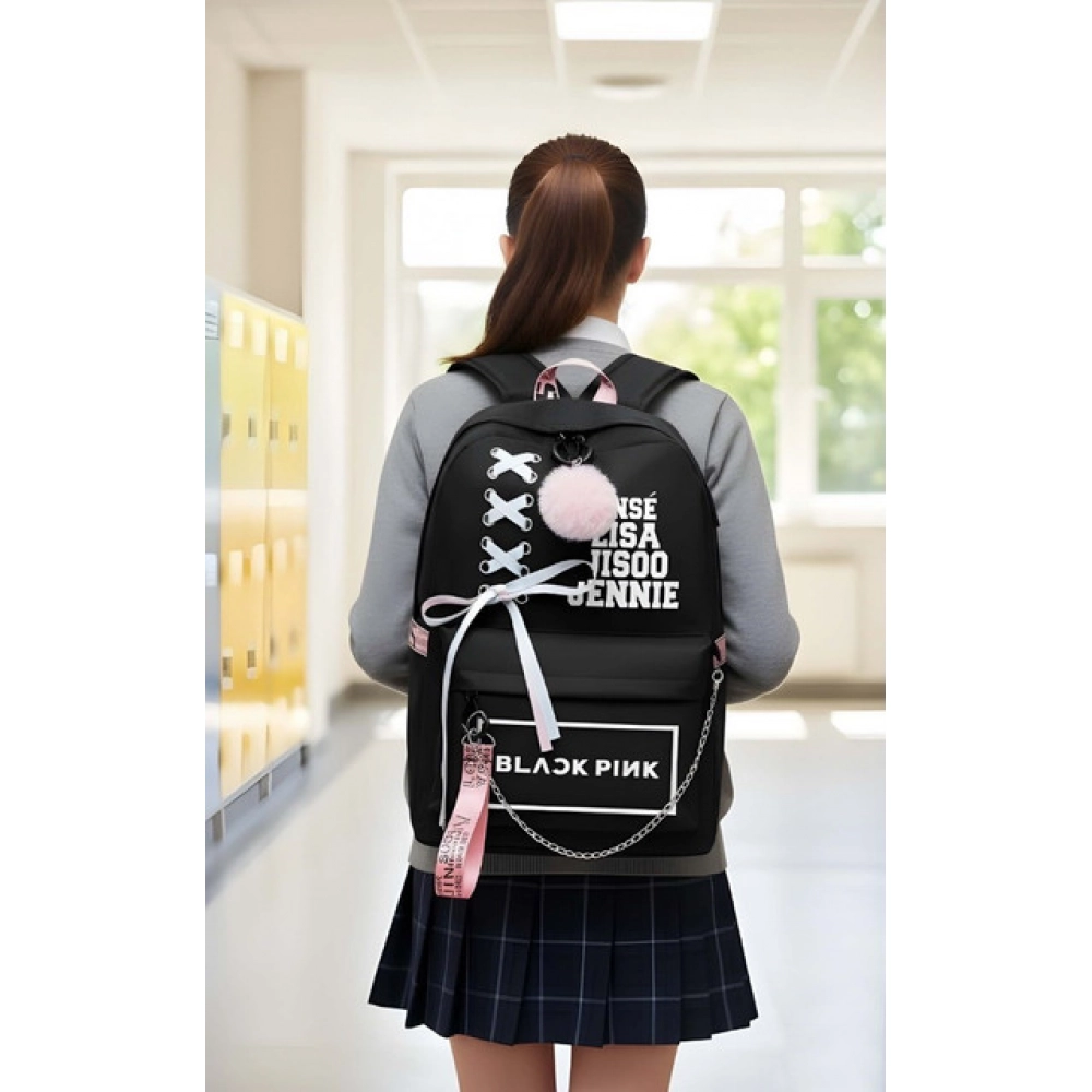 Unisex PU Leather Solid Medium Zipper Backpack (Black) - Image 2
