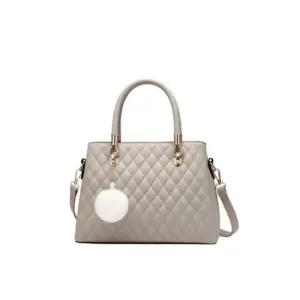 Women's PU Leather Solid Shoulder Zipper Handbag (Grey)