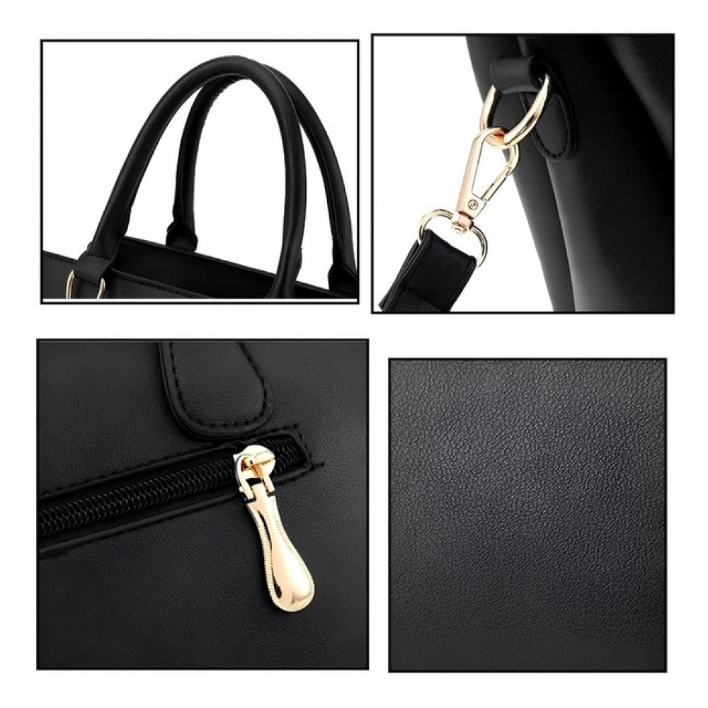 Women's PU Leather Solid Shoulder Zipper Handbag (Black) - Image 3