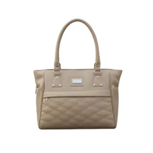 Women's PU Leather Solid Shoulder Zipper Handbag (Beige)