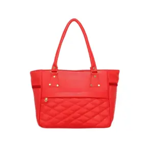 Women's PU Leather Solid Shoulder Zipper Handbag (Red)