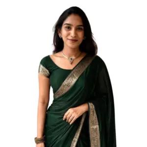 Women's Vichitra Silk Printed Saree With Unstitched Blouse 5.5Mtr (Green)