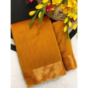 Women's Vichitra Silk Printed Saree With Unstitched Blouse 5.5Mtr (Mustard)