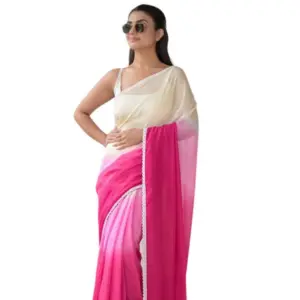 Women's Linen Printed Saree With Unstitched Blouse 5.5Mtr (Pink)
