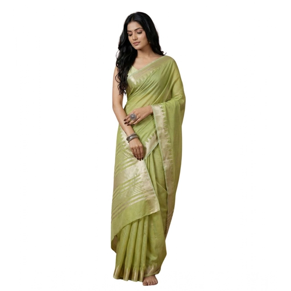 Women's Cotton Printed Saree With Unstitched Blouse 5.5Mtr (Light Green)