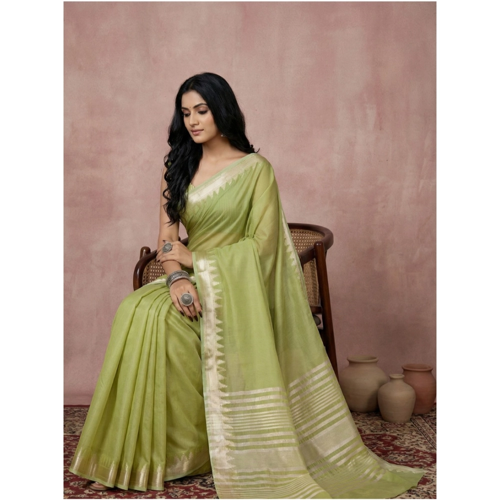 Women's Cotton Printed Saree With Unstitched Blouse 5.5Mtr (Light Green) - Image 2