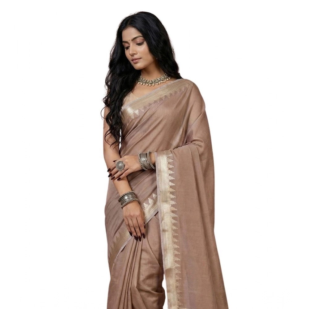 Women's Cotton Printed Saree With Unstitched Blouse 5.5Mtr (Beige)