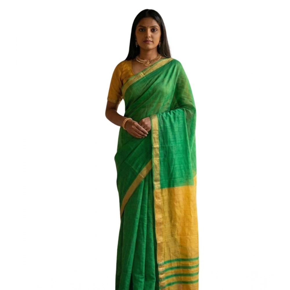 Women's Cotton Printed Saree With Unstitched Blouse 5.5Mtr (Green)