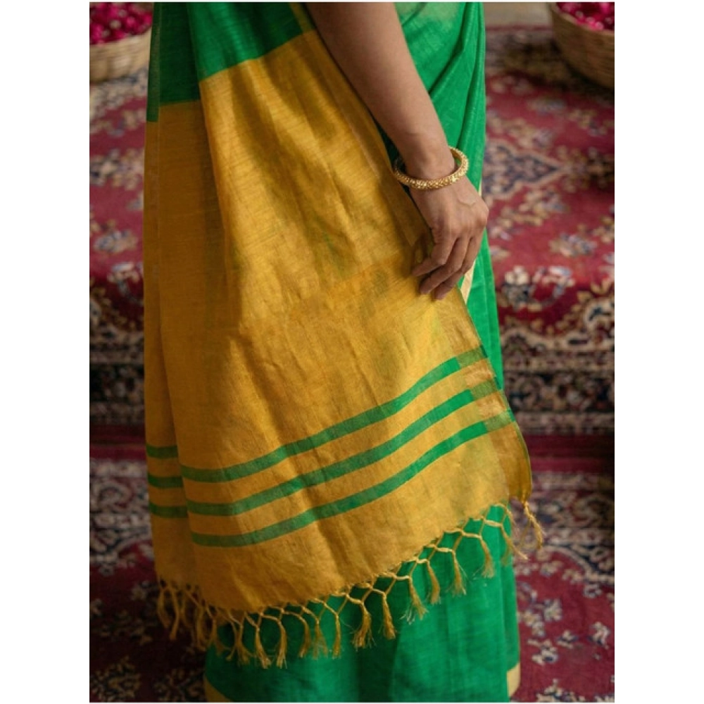 Women's Cotton Printed Saree With Unstitched Blouse 5.5Mtr (Green) - Image 2