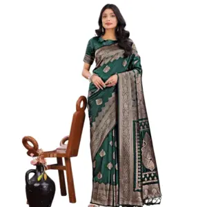 Women's Silk Printed Saree With Unstitched Blouse 5.5Mtr (Green)