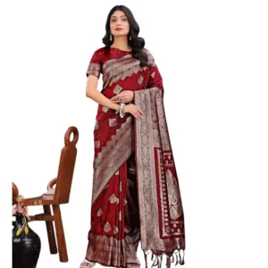 Women's Silk Printed Saree With Unstitched Blouse 5.5Mtr (Maroon)