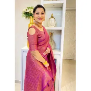 Women's Soft Lichi Silk Printed Saree With Unstitched Blouse 5.5Mtr (Pink)